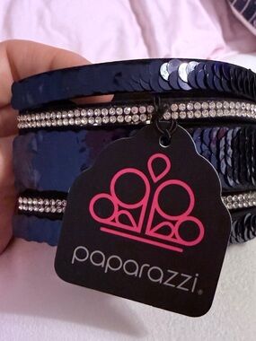 Paparazzi Navy Sequin & Rhinestone Wrap Bracelet, NWT